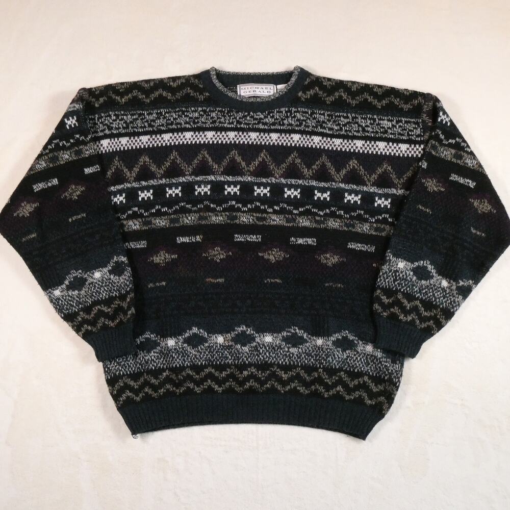 Vintage 90s Michael Gerald Geometric Sweater Size XL Coastal Eclectic Grandpa